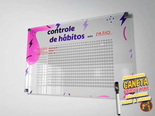 Quadro Planner Parede Magnético Controle De Hábitos + Caneta