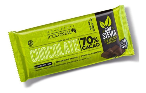 Chocolate Colonial Stevia 70% Cacao X100g - Sweet Market