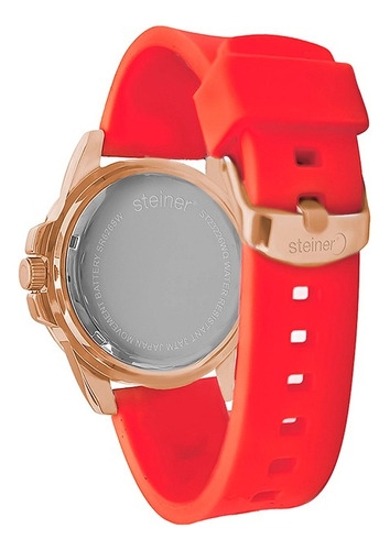 Reloj De Caballero Con Fechador Steiner 43mm Acero Inoxidabl Correa Rojo Bisel Bronce Fondo Rojo