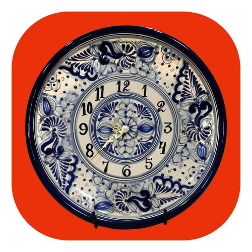 Imagen 1 de 2 de Reloj De Talavera Poblana 30 Cm Redondo Azul Y Blanco 