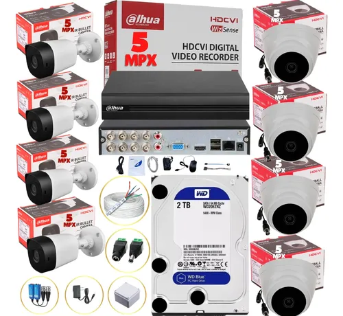Kit Cctv 5 Mpx Dahua Dvr 8 Ch + 8 Cámaras 5 Mpx + Disco D