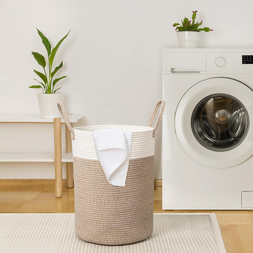 Cesta De Lavandería Tejida Grande Mimbre 58l Blanco/marrón