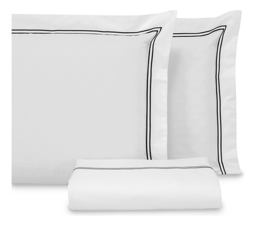 Funda Nórdica 400 Hilos De Algodón Línea Istanbul Queen Size Color Blanco con línea azul