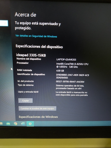 Laptop Lenovo Ideapad 330s-15ikb,procesador Intel Core I5-82 (Usado)