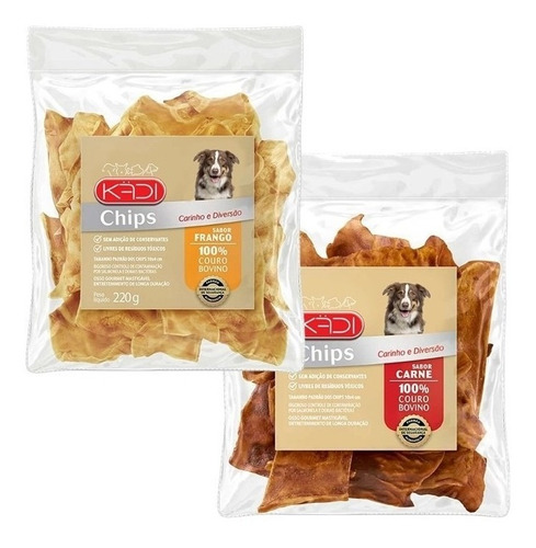 Ossos Chips Couro Bovino Petisco Cães 1 Carne +1 Frango