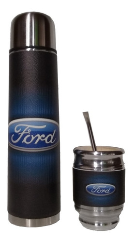 Set Matero Ford Solo Termo 1l Acero Bi Capa Mate Y Bombilla 