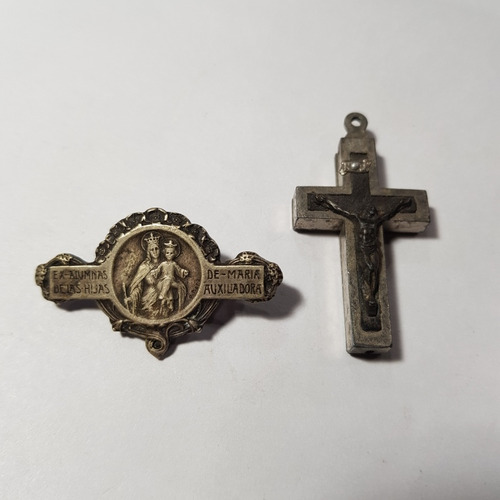 Imagen 1 de 9 de Antiguos Crucifijo Y Prendedor María Auxiliadora Mag 60082