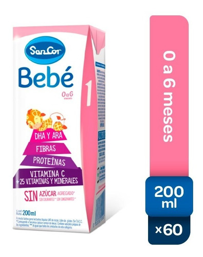 Sancor Bebe 1 Leche Infantil Líquida Pack 60 Bricks X200ml