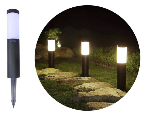 Estaca Farol Solar Jardín Recargable Led Exterior Luz Calida