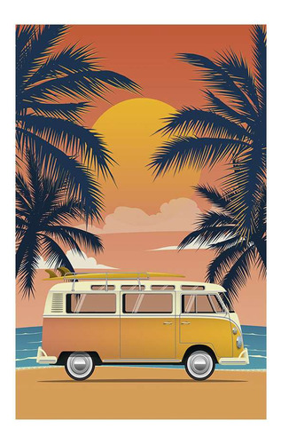 Vinilo 80x120cm Vehiculos Camioneta Retro Palmera Playa