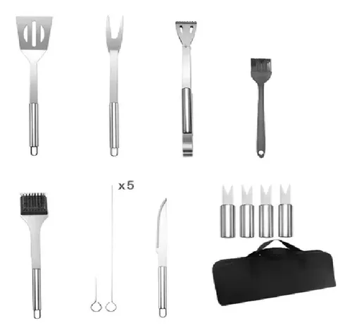 Juego De Barbacoa Utensilios De Parrilla Inoxidable De 15pzs
