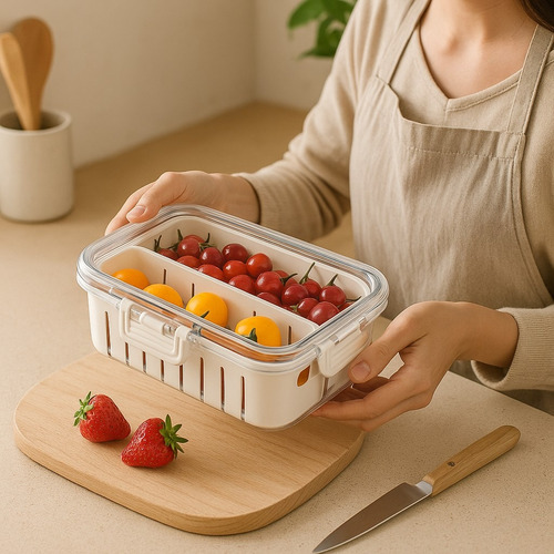 Organizador De Geladeira Multiuso Com Tampa 2 Divisórias Transparente/branca