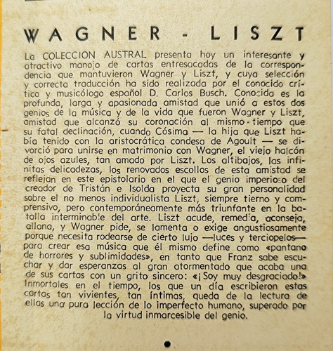 Correspondencia / Wagner - Liszt / Ed. 1947 (Usado)
