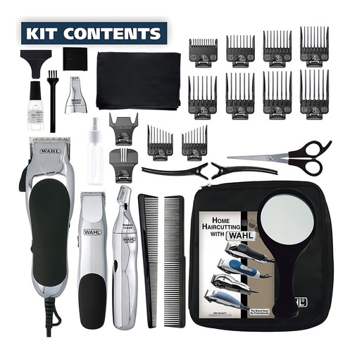 Kit Maquina Cortar Cabello Wahl Deluxe 29pz Trimmer Nasal Color Chrome