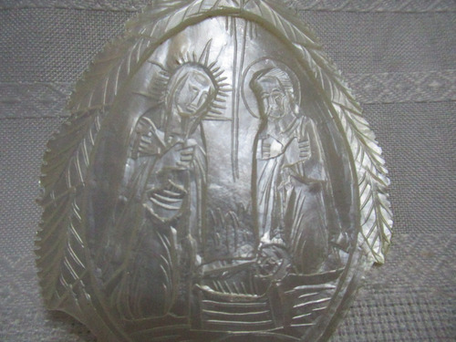 Antiguo Colgante Madreperla Tallado A Mano Pesebre Jesús (Usado)