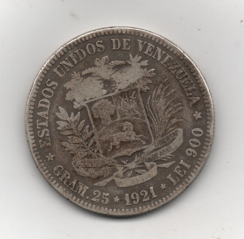Moneda De 5 Bs  Fuerte  Plata 1921
