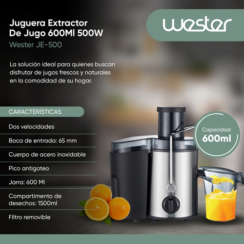 Juguera Extractor De Jugo 600ml Wester Je-500 500w