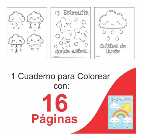 Cuaderno Para Colorear Sol Y Nubes - Pinguscolor - Color Agua