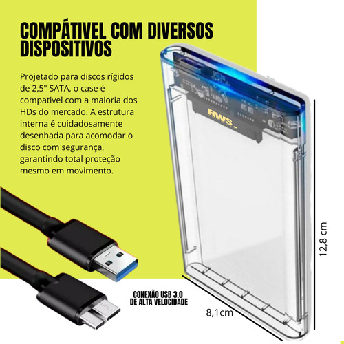 Kit 10 Cases Externo 2.5'' Gaveta Hd Notebook Ssd Usb 3.0
