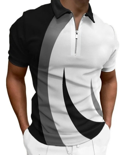 Camiseta De Manga Corta Para Hombre Polo Blanco Y Negro [u]
