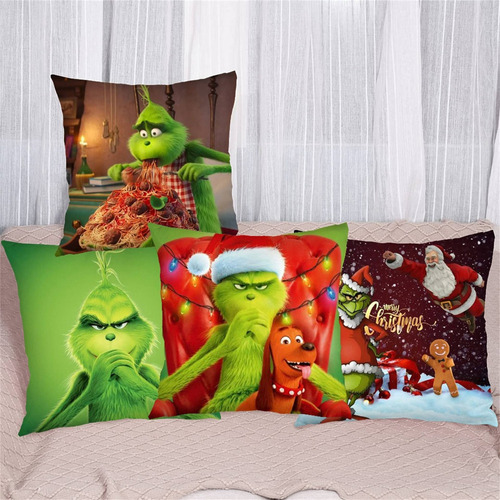 4 Fundas De Almohada Para Sofá Con Estampado Navideño Grinch