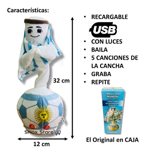 Muñeco Argentina Bailarin Luz Graba Mundial Cactus Original