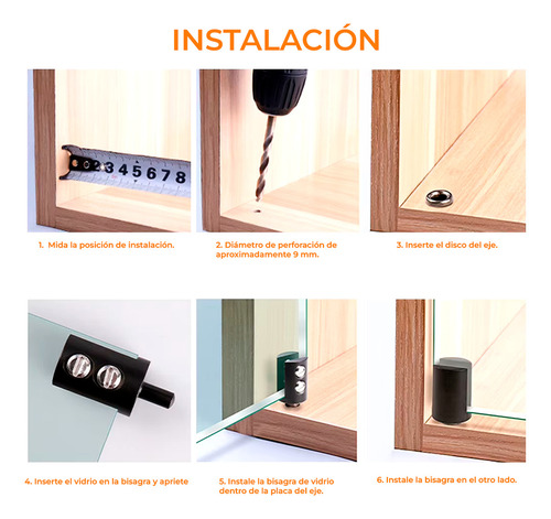 Kit Bisagra Pivotante Inomax IM8045 Puerta de Vidrio de 3 a 8mm para Mueble Vitrina de Piso a Techo Cromada No Requiere Perforación en Vidrio Hasta 15kg