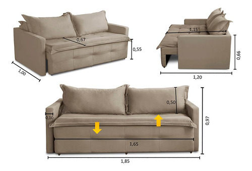 Sofá Sem Caixa Ret Rec 1,85m Molas Maísa Suede Cappuccino