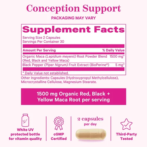 Suplementos De Fertilidad Pink Stork Maca Raíz De 1500 Mg, 6