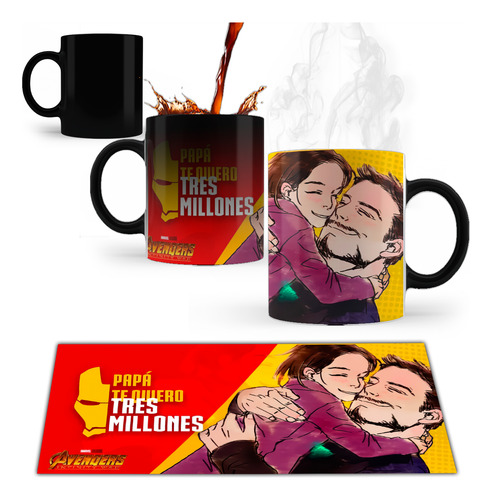 Taza Mágica Dia Del Padre Varios Modelos Regalo Original Negro Iron Man Frase 3 Millones