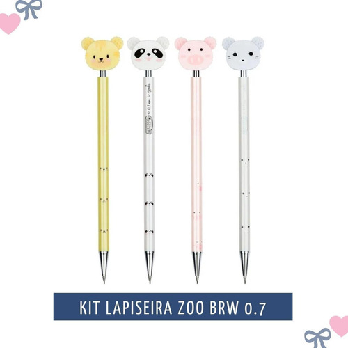 Kit Lapiseira 0 7 Zoo Fofa Bichinhos Brw Escolar 4 Unidades