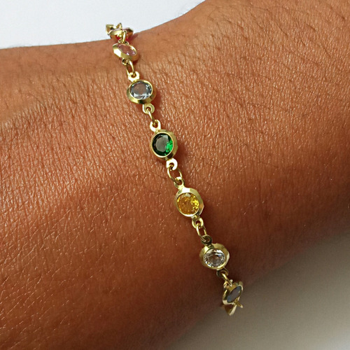 Pulseira De Ouro 18k Com Pedras De Zircônia Coloridas