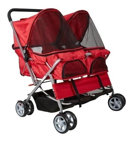 Carriola Doble Para Perros Y Gatos Rueda Giratoria 360°