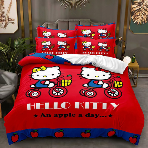 Juego Ropa De Cama Doble Funda De Edredón Suave Hello Kitty