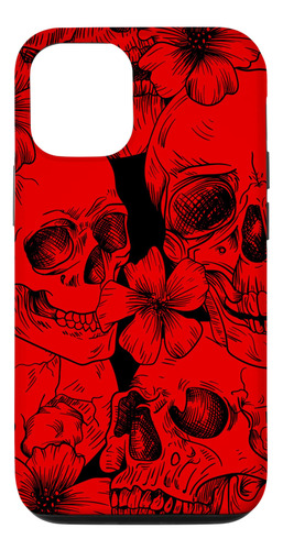 iPhone 12/12 Pro Negro Floral Skulls Rojo  B08qtjhhc2_300324