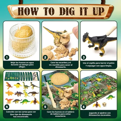 Huevo De Dinosaurio Para Excavar Con 12 Figuras – Kit De Arqueología Con Martillo, Cincel Y Cepillo – Juego Educativo STEM Para Niños De 6 Años En Adelante – Regalo De Dinosaurios