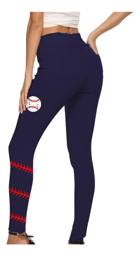 Cintura Alta Con Estampado De Béisbol En Color Liso Para Muj