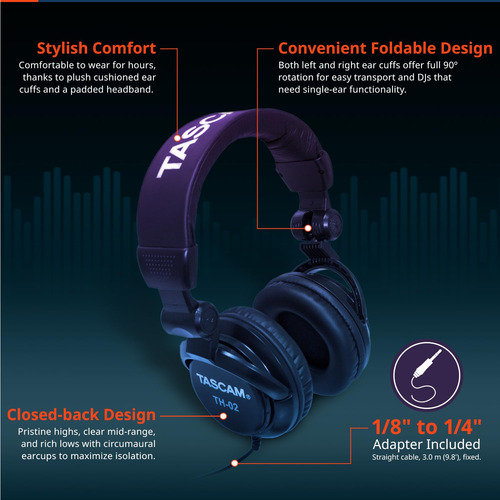 Auriculares Tascam Th-02 Professional Studio Monitor Con Cab