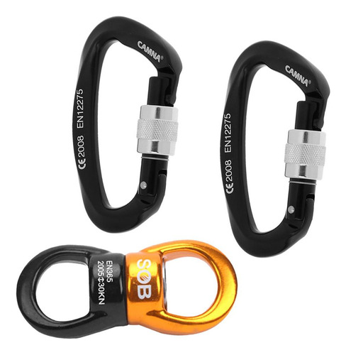 2pcs Climbing 25kn Locking Carabiner + 30kn Swivel 2024