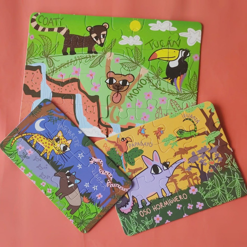 Imagen 4 de 10 de Set 3 Rompecabezas Puzzle Selva 12, 16 Y 24 Piezas Niños