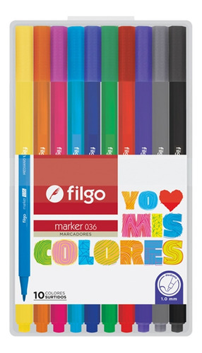 Marcador Filgo Marker 036 Fino 1mm Set X 10 Colores Surtido