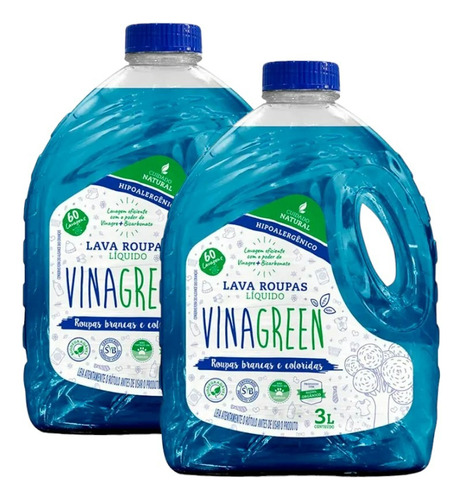 2 Galão Lava Roupas Colorida Branca Azul Liquido Vinagreen3l