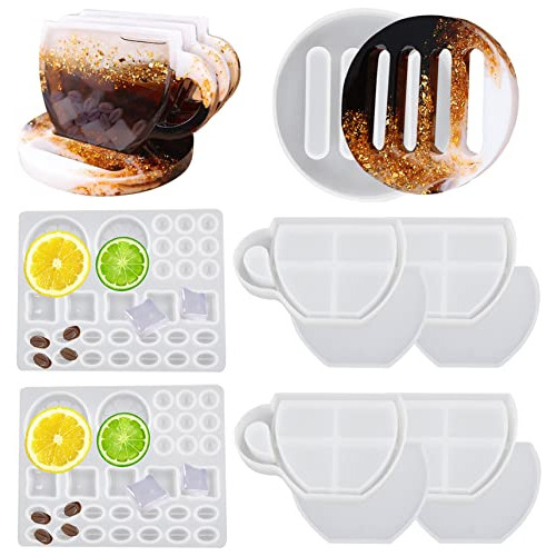 11 Pieces Set Of Coffee Cup Resin Coaster Molds, Shaker With