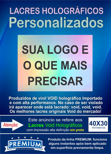 Lacre Void Holográfico Premium 40x30mm Personalizado 200 Un