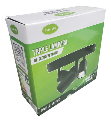 Lampara De Techo Triple De Base Circular Negra Mr16 Ilum-ven