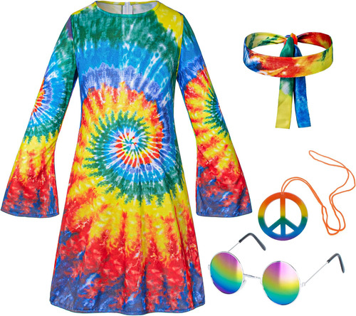 Disfraz Hippie Para Niñas 60s 70s Vestido Colorido Fiesta In