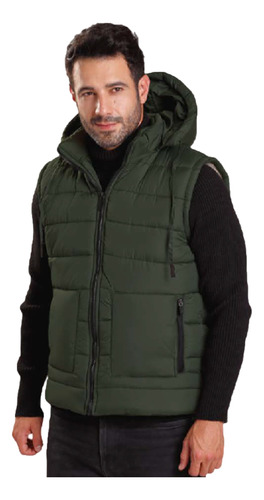 Chaleco Hombre Acolchado Impermeable  Con Capota Urbano 