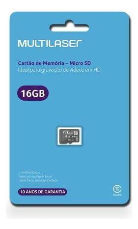 Cartão De Memória Classe 10 16gb Preto Multilaser - Mc143