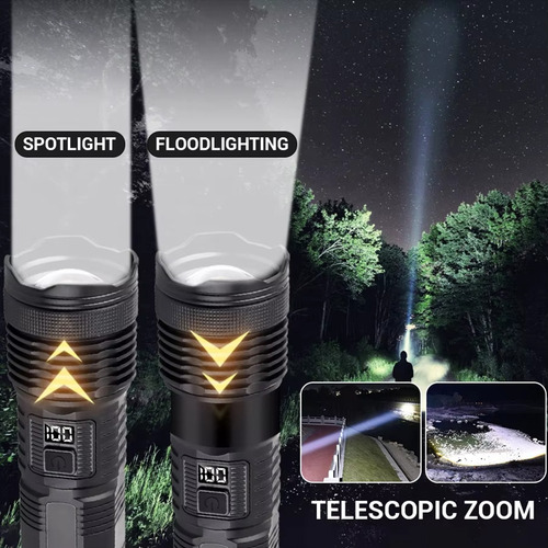 Lanterna Led Poderosa P50, Tocha Impermeável Com Luz Lateral