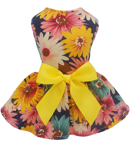 Fitwarm Pet Elegant Floral Ribbon Dog Dress Shirt Vest Sundr